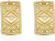 Load image into Gallery viewer, Italian .02cttw Diamond 14k Yellow Gold or White Gold 14.8mm Beaded Half Hoop Stud Earrings