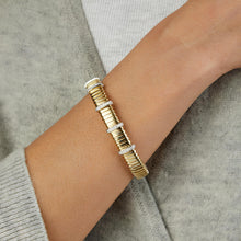 Load image into Gallery viewer, Italian .36cttw Diamond 14k Two-Tone Gold 11mm Five Station Tubogas Charm Bracelet, 7.25 Inch