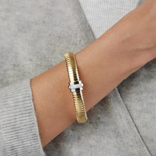 Load image into Gallery viewer, Italian .18cttw Diamond 14k Two-Tone Gold 9.5mm Stretchable Tubogas Charm Bracelet, 7.25 Inch