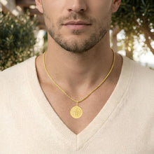 Load image into Gallery viewer, Italian 14k Yellow Gold 20mm Saint St. Christopher San Cristóbal Protect Us Medallion Religious Charm Pendant with Optional Chain Necklace, 20 Inch
