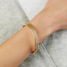 Load image into Gallery viewer, Italian 14k Yellow Gold 8.7mm Triple Row Stretch Mesh Slip-On Bracelet
