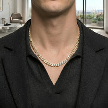 Load image into Gallery viewer, 14k Yellow Gold 8mm or 9mm Two-Tone with White Pave Squared Lite Miami Cuban Chain Necklace, 22"