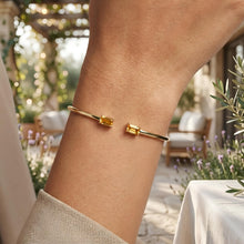 Load image into Gallery viewer, Italian 14k Yellow Gold 4mm Natural Garnet Gemstone Candy Bangle Charm Bracelet