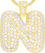 Load image into Gallery viewer, 10k Yellow Gold 0.7" Pave CZ Personalized Bubble Alphabet Letter A - Z Initial Charm Pendant with optional Chain Necklace