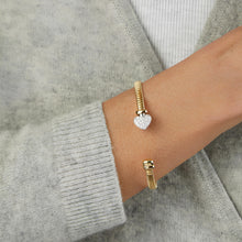 Load image into Gallery viewer, Italian .21cttw Diamond 14k Two-Tone Gold Heart Charm Tubogas Cuff Bracelet