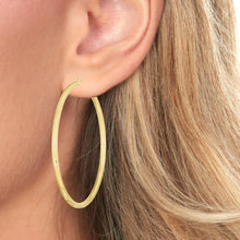 Load image into Gallery viewer, 14k Yellow Gold 2mm Diamond Cut & Polished Tube Hoop Earrings