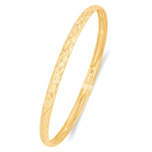 Load image into Gallery viewer, 10k Yellow Gold 4mm Diamond Cut Satin Finish Textured Flex Bangle Bracelet