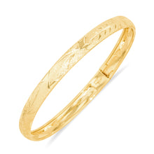 Load image into Gallery viewer, 10k Yellow Gold 6mm Diamond Cut Satin Finish Textured Flex Bangle Bracelet