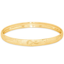 Load image into Gallery viewer, 10k Yellow Gold 6mm Diamond Cut Satin Finish Textured Flex Bangle Bracelet