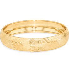 Load image into Gallery viewer, 10k Yellow Gold 12mm Triple Stripe Satin Finish Textured Flex Bangle Bracelet