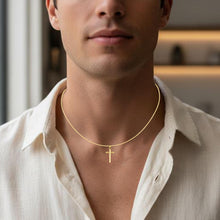 Load image into Gallery viewer, 14k Yellow Gold 0.8" Classic Cylinder Tube Cross or 1" Classic Cross Charm Pendant with optional Adjustable Chain Necklace