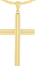 Load image into Gallery viewer, 14k Yellow Gold 1.2" Single Ribbed or 1.6" Triple Ribbed Cross Charm Pendant with optional Adjustable Chain Necklace