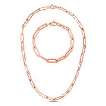Load image into Gallery viewer, 14k Yellow Gold or White Gold or Rose Gold 6mm Hollow Paperclip Link Chain 18" Necklace and 7.5" Bracelet Set