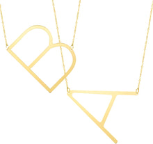 Load image into Gallery viewer, 14k Yellow Gold 1.5" Extra Large Angled Alphabet Letter A - Z Initial Charm Pendant with Chain Necklace
