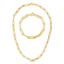 Load image into Gallery viewer, 14k Yellow Gold or White Gold or Rose Gold 6mm Hollow Paperclip Link Chain 18" Necklace and 7.5" Bracelet Set