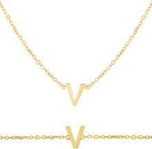 Load image into Gallery viewer, 14k Yellow Gold 0.2" Mini Alphabet Letter A - Z Initial Charm Pendant with Extendable Adjustable Chain Necklace & Bracelet Set