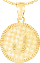 Load image into Gallery viewer, 10k Yellow Gold 0.63" Personalized Medallion Alphabet Letter A - Z Initial Charm Pendant with optional Extendable Chain Necklace