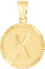 Load image into Gallery viewer, 10k Yellow Gold 0.63" Personalized Medallion Alphabet Letter A - Z Initial Charm Pendant with optional Extendable Chain Necklace