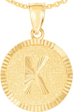 Load image into Gallery viewer, 10k Yellow Gold 0.63" Personalized Medallion Alphabet Letter A - Z Initial Charm Pendant with optional Extendable Chain Necklace