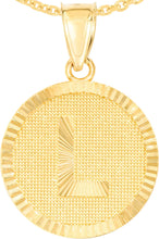 Load image into Gallery viewer, 10k Yellow Gold 0.63" Personalized Medallion Alphabet Letter A - Z Initial Charm Pendant with optional Extendable Chain Necklace