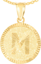 Load image into Gallery viewer, 10k Yellow Gold 0.63" Personalized Medallion Alphabet Letter A - Z Initial Charm Pendant with optional Extendable Chain Necklace
