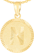 Load image into Gallery viewer, 10k Yellow Gold 0.63" Personalized Medallion Alphabet Letter A - Z Initial Charm Pendant with optional Extendable Chain Necklace