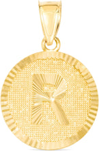 Load image into Gallery viewer, 10k Yellow Gold 0.63" Personalized Medallion Alphabet Letter A - Z Initial Charm Pendant with optional Extendable Chain Necklace