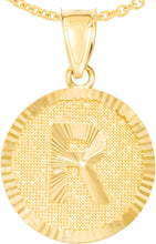 Load image into Gallery viewer, 10k Yellow Gold 0.63" Personalized Medallion Alphabet Letter A - Z Initial Charm Pendant with optional Extendable Chain Necklace