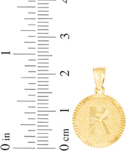 Load image into Gallery viewer, 10k Yellow Gold 0.63" Personalized Medallion Alphabet Letter A - Z Initial Charm Pendant with optional Extendable Chain Necklace