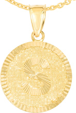 Load image into Gallery viewer, 10k Yellow Gold 0.63" Personalized Medallion Alphabet Letter A - Z Initial Charm Pendant with optional Extendable Chain Necklace