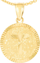 Load image into Gallery viewer, 10k Yellow Gold 0.63" Personalized Medallion Alphabet Letter A - Z Initial Charm Pendant with optional Extendable Chain Necklace