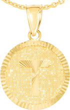 Load image into Gallery viewer, 10k Yellow Gold 0.63" Personalized Medallion Alphabet Letter A - Z Initial Charm Pendant with optional Extendable Chain Necklace