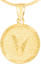 Load image into Gallery viewer, 10k Yellow Gold 0.63" Personalized Medallion Alphabet Letter A - Z Initial Charm Pendant with optional Extendable Chain Necklace