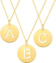 Load image into Gallery viewer, 14k Yellow Gold 0.6" Disc Alphabet Letter A - Z Initial Charm Pendant with Extendable Adjustable Chain Necklace
