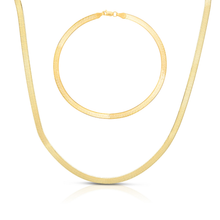 Load image into Gallery viewer, 10k Yellow Gold 3mm Solid Herringbone Chain Necklace and Bracelet Set