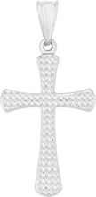 Load image into Gallery viewer, 14k White Gold 1.1" Diamond Cut Classic Cross Charm Pendant with optional Adjustable Chain Necklace