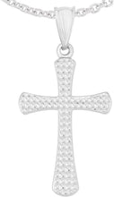Load image into Gallery viewer, 14k White Gold 1.1" Diamond Cut Classic Cross Charm Pendant with optional Adjustable Chain Necklace