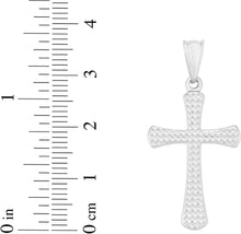 Load image into Gallery viewer, 14k White Gold 1.1" Diamond Cut Classic Cross Charm Pendant with optional Adjustable Chain Necklace