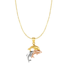 Load image into Gallery viewer, Floreo 10K Tricolor Gold 28mm Dolphin Charm Pendant Necklace