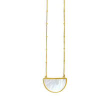 Load image into Gallery viewer, 14k Yellow Gold Onyx Malachite Mother of Pearl Half Moon Circle Solid Beaded Chain Necklace