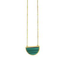 Load image into Gallery viewer, 14k Yellow Gold Onyx Malachite Mother of Pearl Half Moon Circle Solid Beaded Chain Necklace