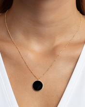 Load image into Gallery viewer, 14k Yellow Gold Malachite Onyx Inlay Circle Necklace Solid Cable Chain Necklace