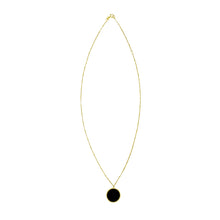 Load image into Gallery viewer, 14k Yellow Gold Malachite Onyx Inlay Circle Necklace Solid Cable Chain Necklace