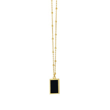 Load image into Gallery viewer, 14k Yellow Gold Onyx Malachite Mother of Pearl Rectangle Square Solid Beaded Chain Necklace
