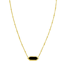 Load image into Gallery viewer, 14k Yellow Gold Malachite Mother of Pearl Onyx Malchite- Hexagon Solid Beaded Chain Necklace