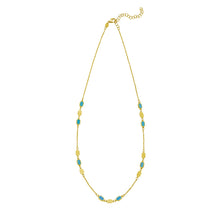 Load image into Gallery viewer, 14k Yellow Gold Onyx Malachite Turquoise & Mother of Pearl Inlay Triple Link Station Solid Cable Chain Necklace