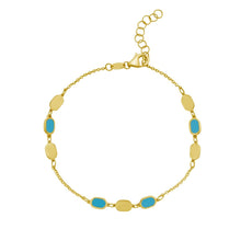 Load image into Gallery viewer, 14k Yellow Gold Onyx Turquoise Hexagon & Mother of Pearl Inlay Links Bracelet Solid Beaded Chain Bracelet