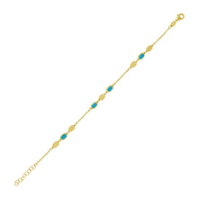 Load image into Gallery viewer, 14k Yellow Gold Onyx Turquoise Hexagon & Mother of Pearl Inlay Links Bracelet Solid Beaded Chain Bracelet