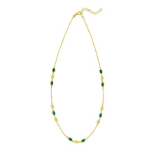 Load image into Gallery viewer, 14k Yellow Gold Onyx Malachite Turquoise & Mother of Pearl Inlay Triple Link Station Solid Cable Chain Necklace