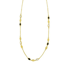 Load image into Gallery viewer, 14k Yellow Gold Onyx Malachite Turquoise & Mother of Pearl Inlay Triple Link Station Solid Cable Chain Necklace